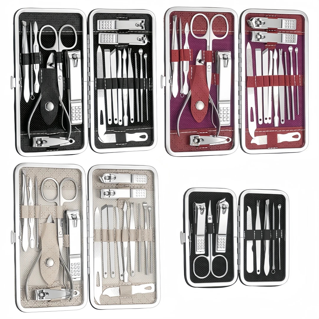 Stainless steel nail clipper set of 19 pieces, diagonal nail clippers, pedicures, ear picks, spoons, nail art set Zpaxo