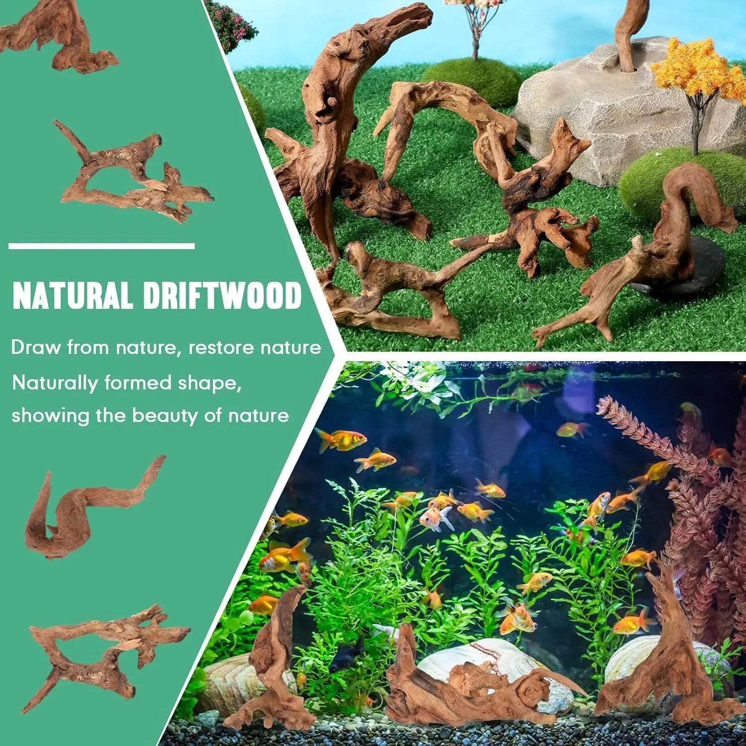 3/6PCS Natural Small Driftwood for Aquarium Decor Fish Tank Decorations Decor Assorted Driftwood Branch Reptile Tank Wood Decor Zpaxo