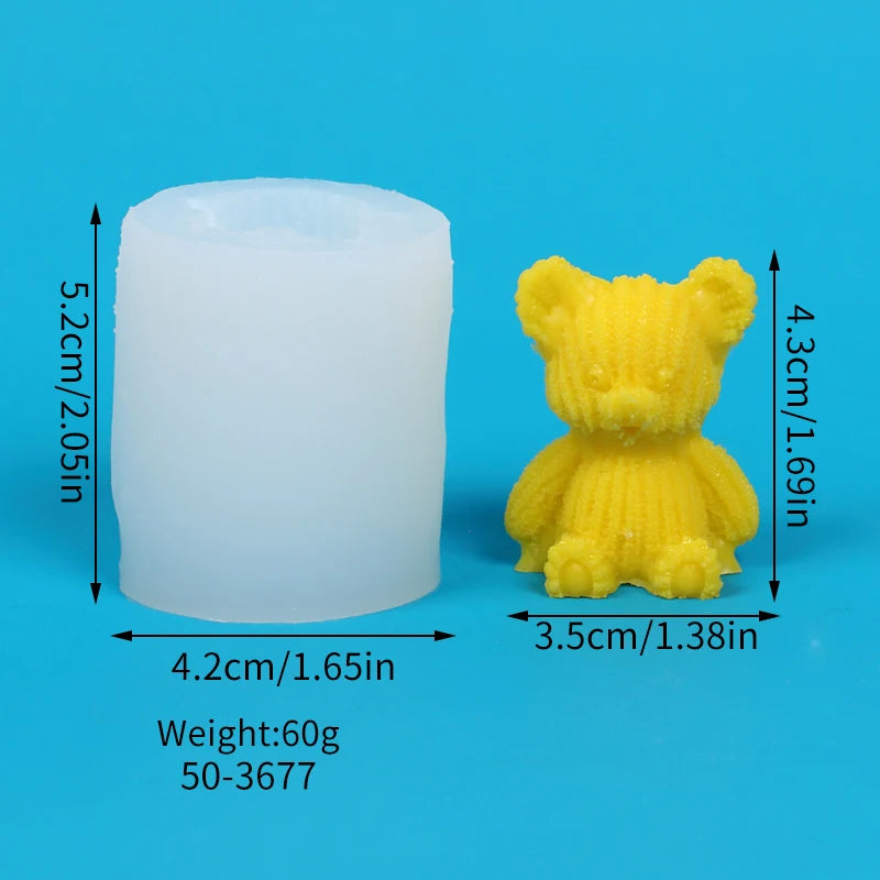 3D Bear Candle Silicone Mold DIY Heart Rose Cartoon Bear Aromatherapy Soap Gypsum Wax Clay Craft Ornament Making Gift Home Decor Zpaxo Striped 50-3677-D