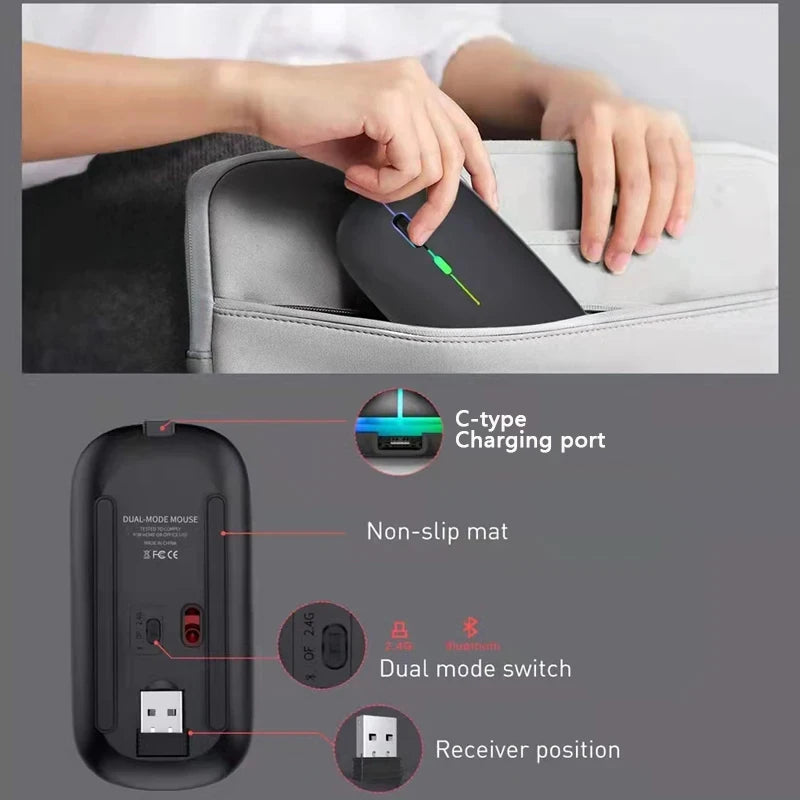 Wireless Mouse Gaming Mouse Backlight RGB Rechargeable Mice Silent Backlit Ergonomic Dual Mode Gaming Mouse For Computer Laptops Zpaxo