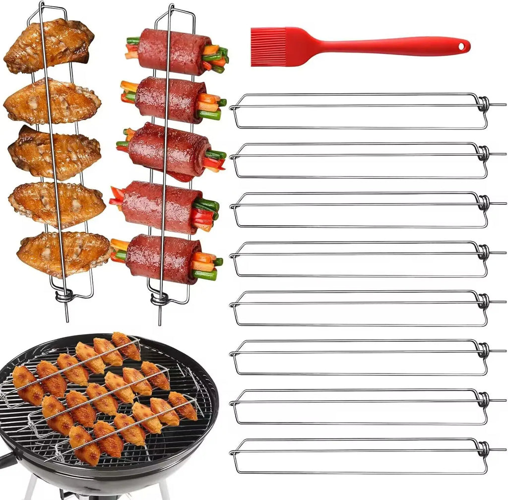8-Pc Chicken Wing Grill Rails & Silicone Brush – BBQ Clamp Set