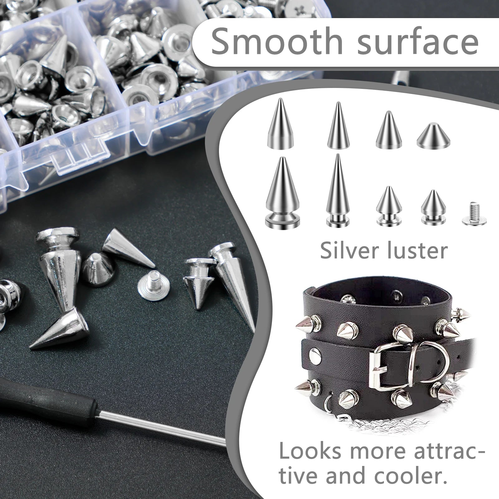 359PCS Round Cone Spikes Catalpa Alloy Screwback Punk Rivet Screw Back Studs and Spikes Kit DIY Clothes Leather Craft Accessorie Zpaxo