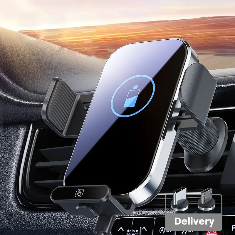 UYUXIO Wireless Car Charger 66W Fast Charging Auto Clamping Air Vent Zpaxo Black