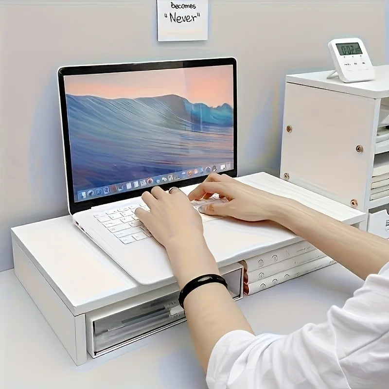 White Wooden Laptop Stand Stable Load-bearing Ergonomic Computer