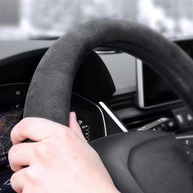 Suede Steering Wheel Cover Universal 37–38cm | Gray Breathable