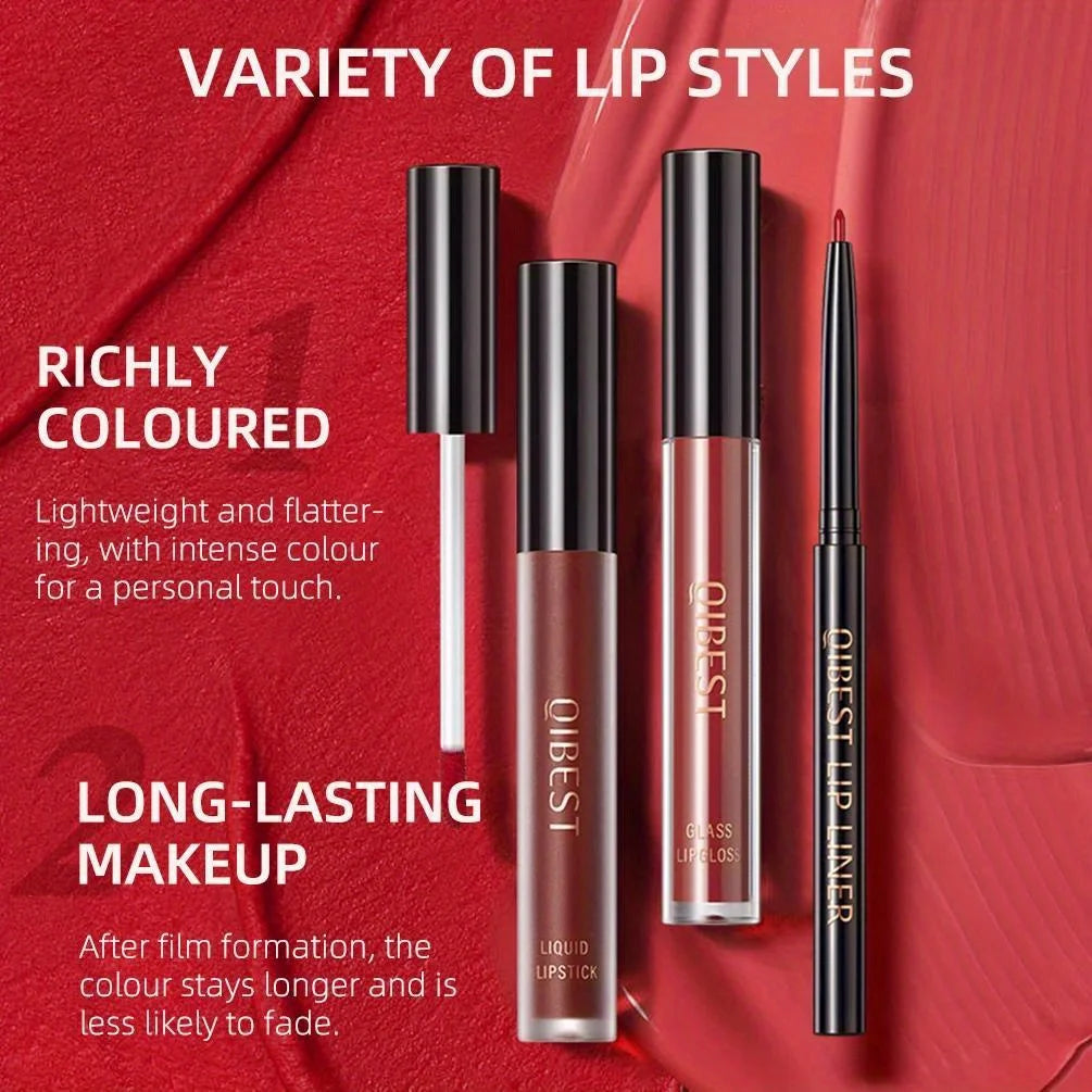 3 in 1 Lipstick and Lipliner Set, Long Lasting Waterproof Lip Stain Liquid Lipgloss Set for Women Halloween Gothic Makeup Zpaxo