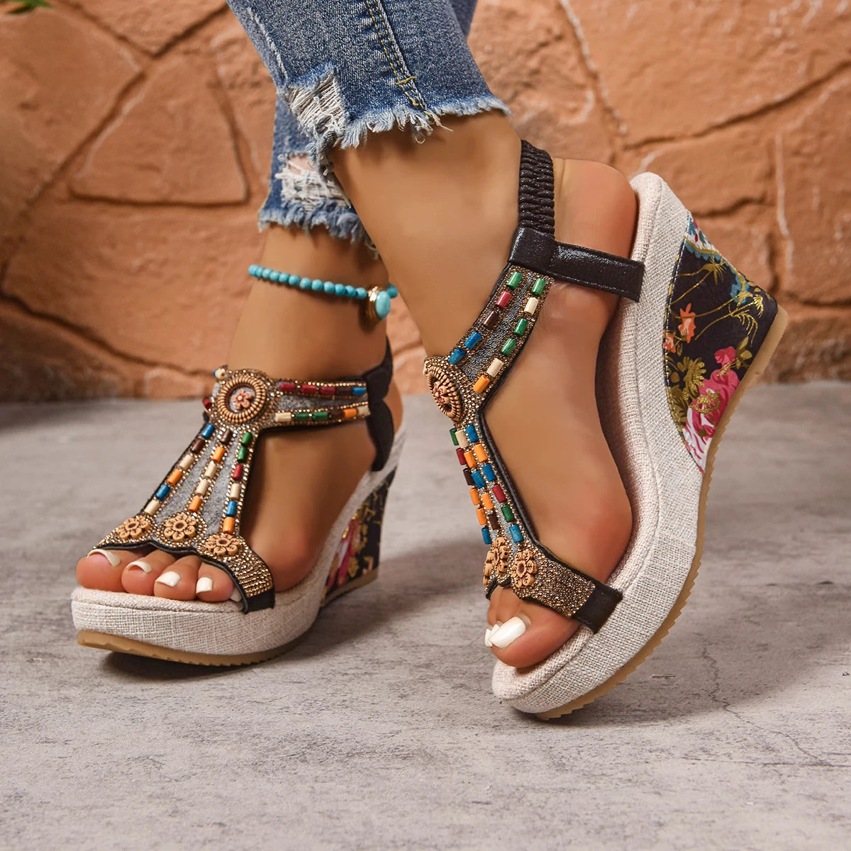 Women Sandals Heels Shoes Summer Beach Bohemian Wedge Platform Zpaxo