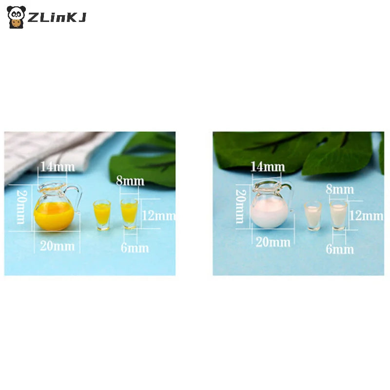 ▶1/12 Dollhouse Resin Mini Juice Milk Glass Jug Model 3Pcs/Set Miniature Drinks Jug Doll House Scene Decor Accessories Zpaxo