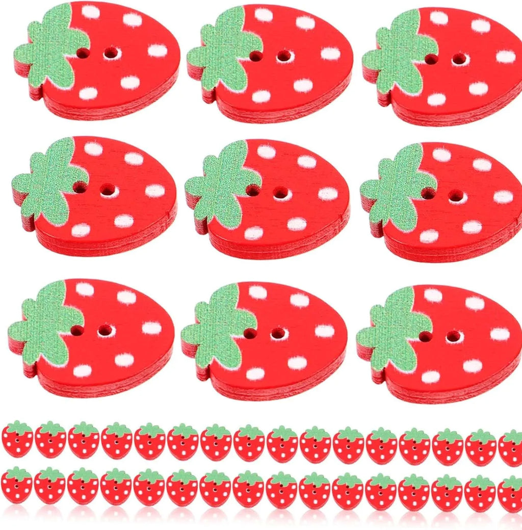 Strawberry Wooden Buttons 10/50Pcs Double Holes Sewing Buttons for DIY Handmade Crafts Cloth Zpaxo