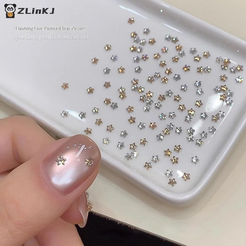 ▶50Pcs Star Zircon Nail Rhinestone Nail Art Charm Sparkle 3D Nail Rivet Flat Bottom Nail Decoration Parts DIY Manicure Zpaxo