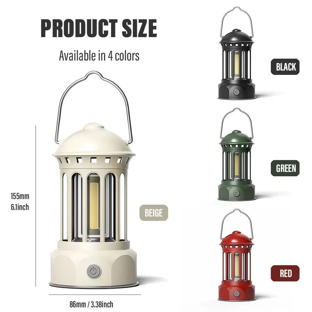Vintage Roman Pillar LED Camping Lantern – Rechargeable + Hook