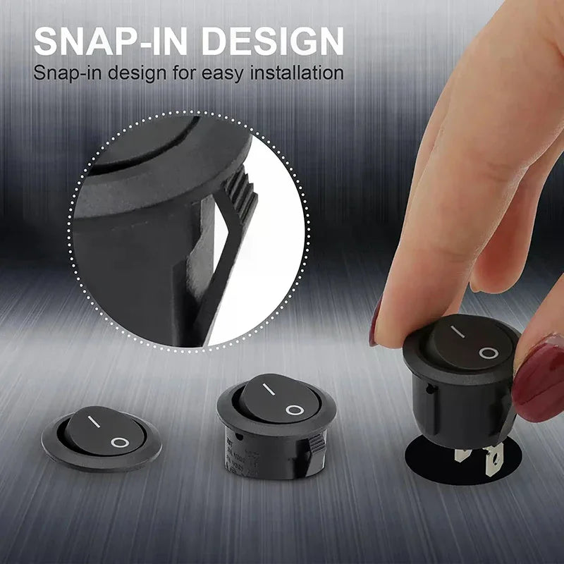 20-Pack Mini Round Black Rocker Switch On/Off 2-Pin 3A 250V