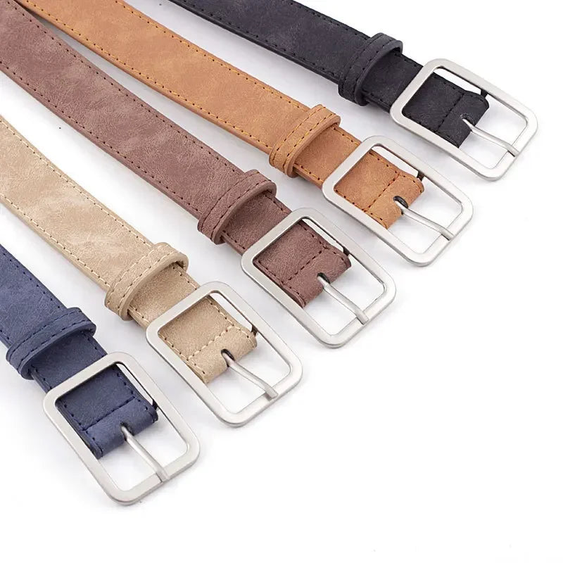 Fashion Square Pin Buckles Belts Women Silver Buckle Leather Jeans
