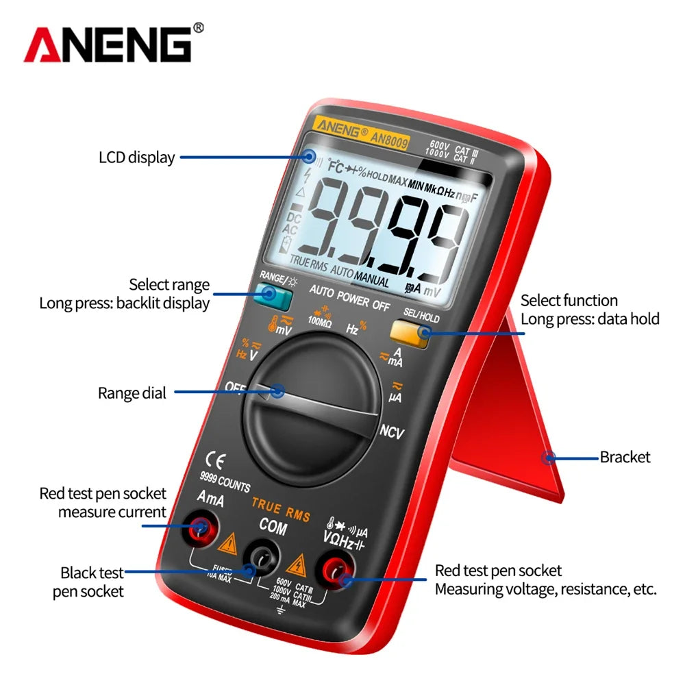 ANENG AN8009 Electrical Capacitance Meter Temp Diode Transistor