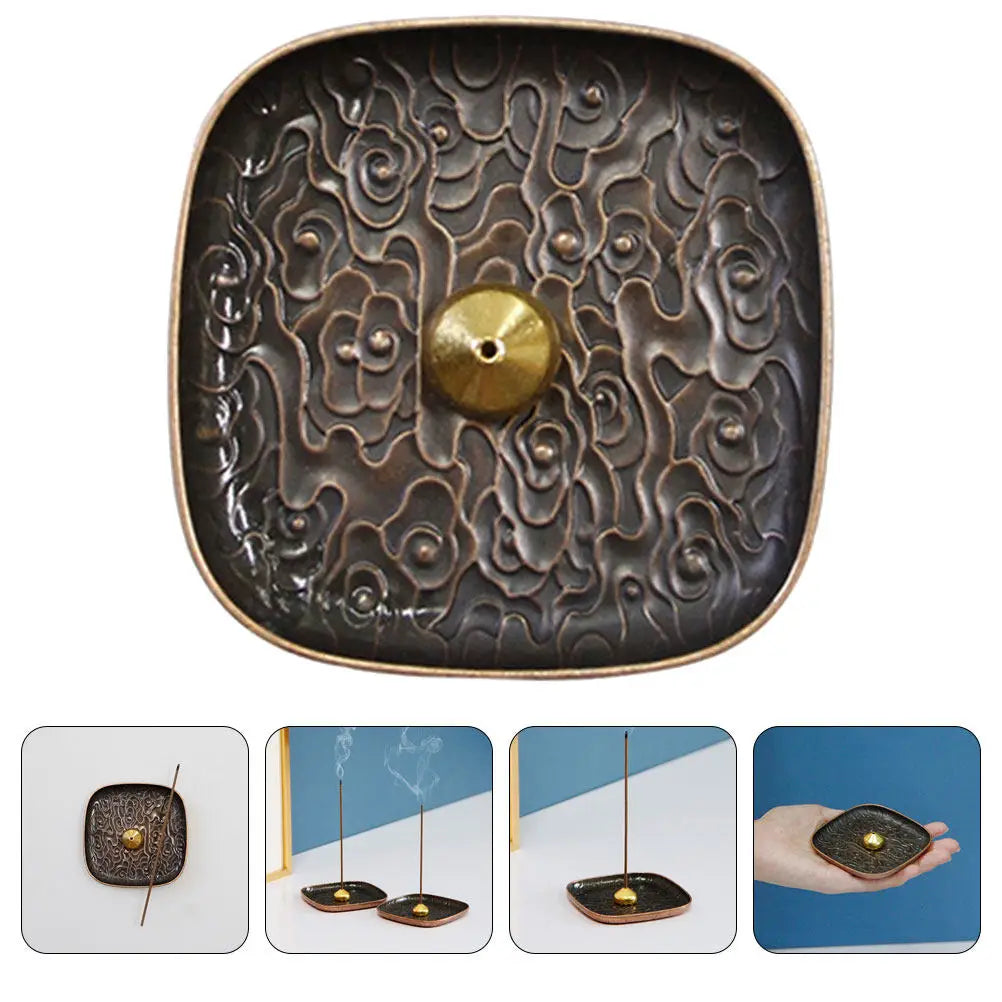 Square Incense Stick Holder Premium Metal Burner Tray Elegant Compact
