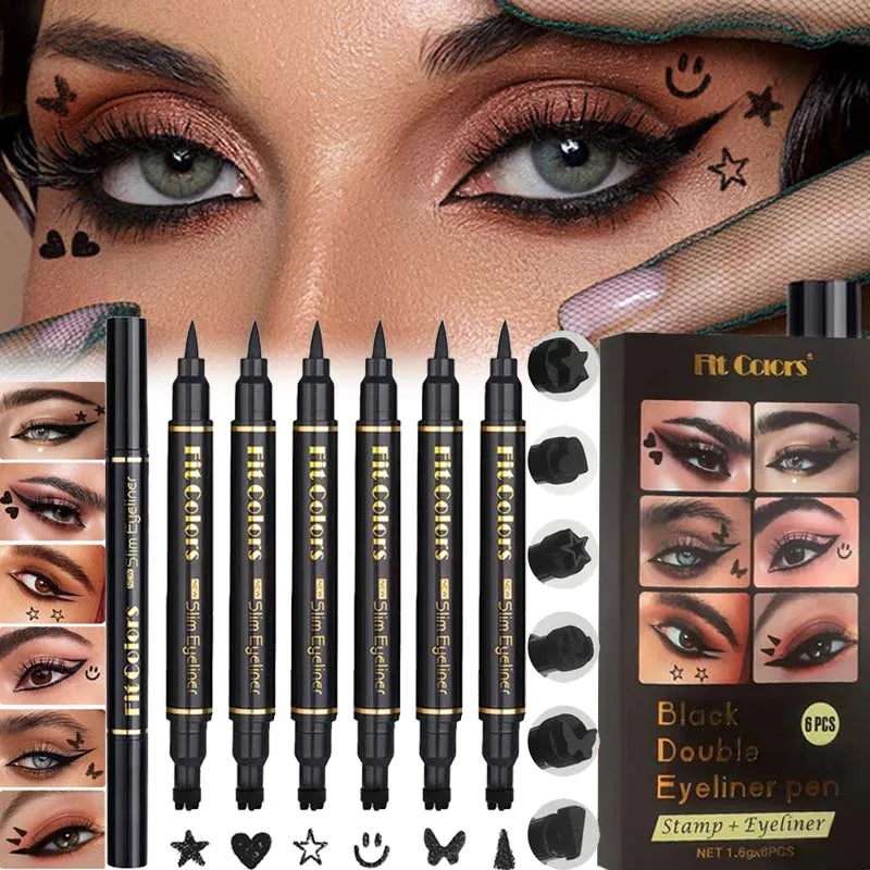 Liquid Eyeliner Stamp Pen Waterproof Fast Dry Double-ended Black