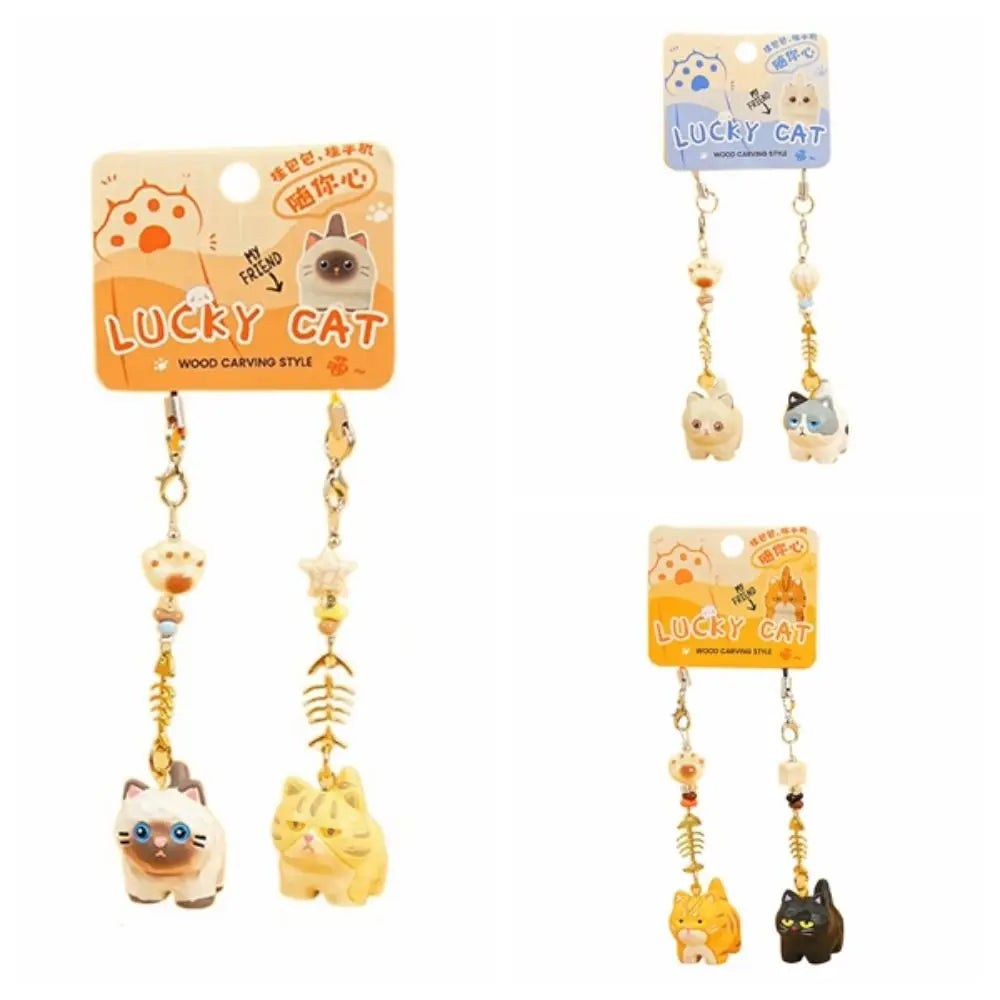 2Pcs Cartoon Paw Beads Cat Fishbone Keychain Bag Hanging Ornaments Car Keyring Cute Resin Cat Pendant Key Decor Zpaxo