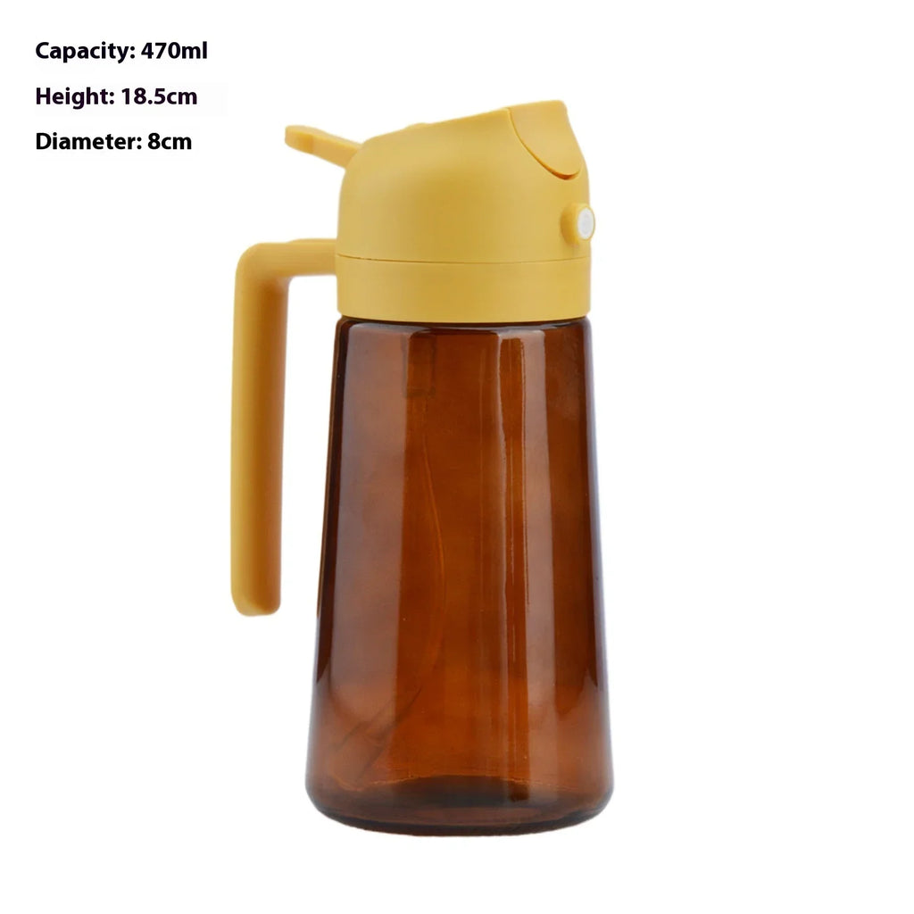 470ml Glass Olive Oil Sprayer & Dispenser – 2-in-1 Air Fryer Oil Sprayer Dispenser Zpaxo brown yellow lid