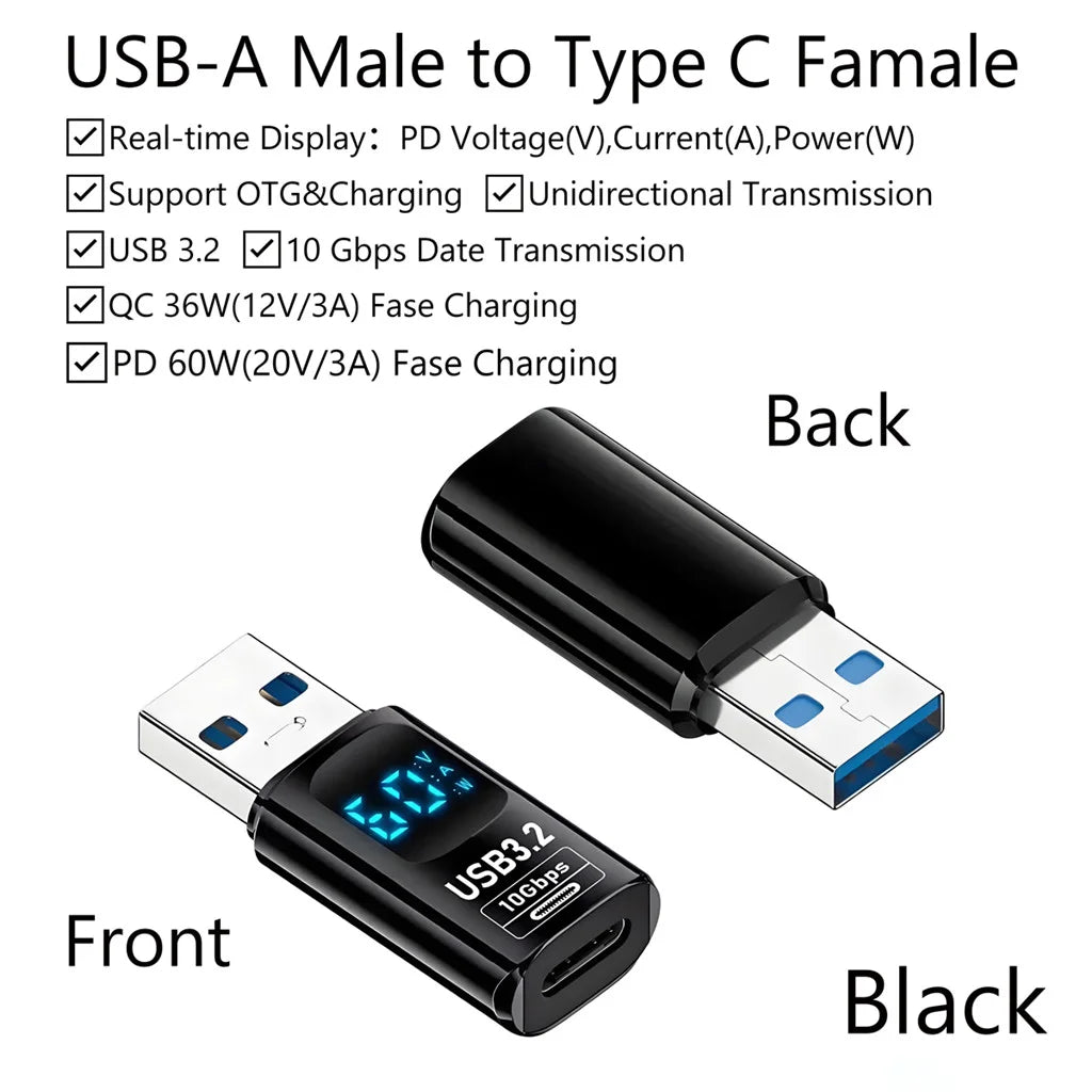 USB C Adapter 60W PD Fast Charging 10Gbps Data Transfer LED Digital Zpaxo