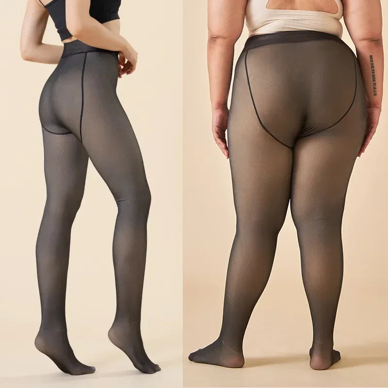 Thicken Polar Stockings Winter Warm Leggings Women'S Fleece Lined Tights Skin Effect Pantyhose Fake Translucent Wool Sock Pants Zpaxo
