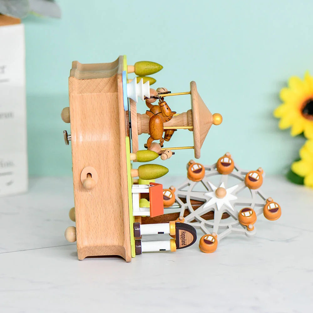 Wooden Carousel Ferris Wheel Music Box – Hand Cranked Gift