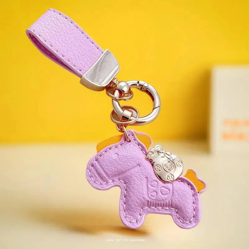 Year Cartoon Pony Pendant Money Bag Keyring Leather Charms Horseback Zpaxo