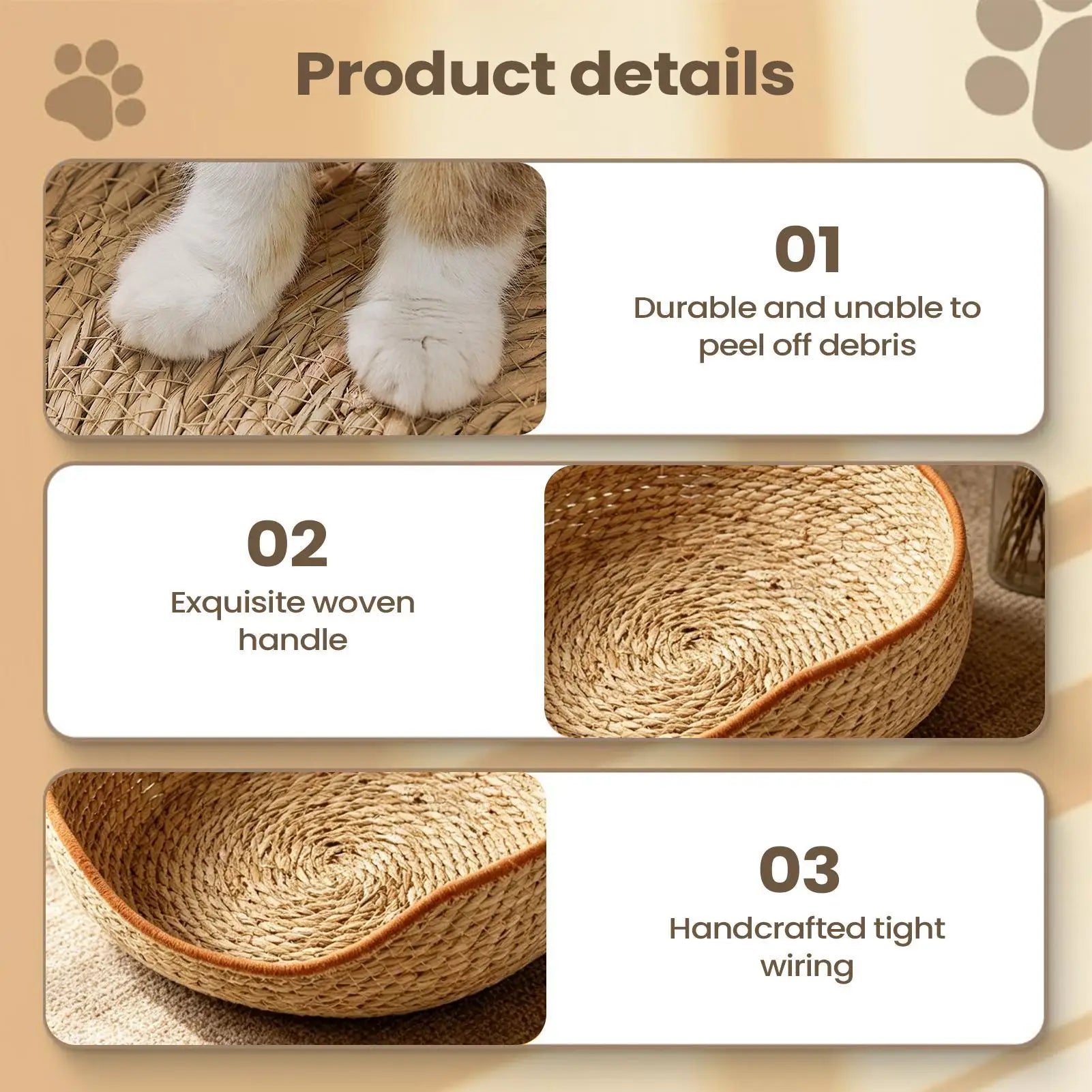Cat Bed Basket Aesthetic Woven Cotton Rope Pad Nest Sofa Living Room
