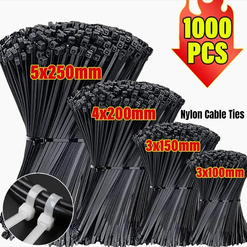 1000pcs Nylon Cable Ties Self-locking Cord Ties Straps Adjustable Cables Fastening Plastic Clamp Heat Resistant Wire Zip Tie Zpaxo