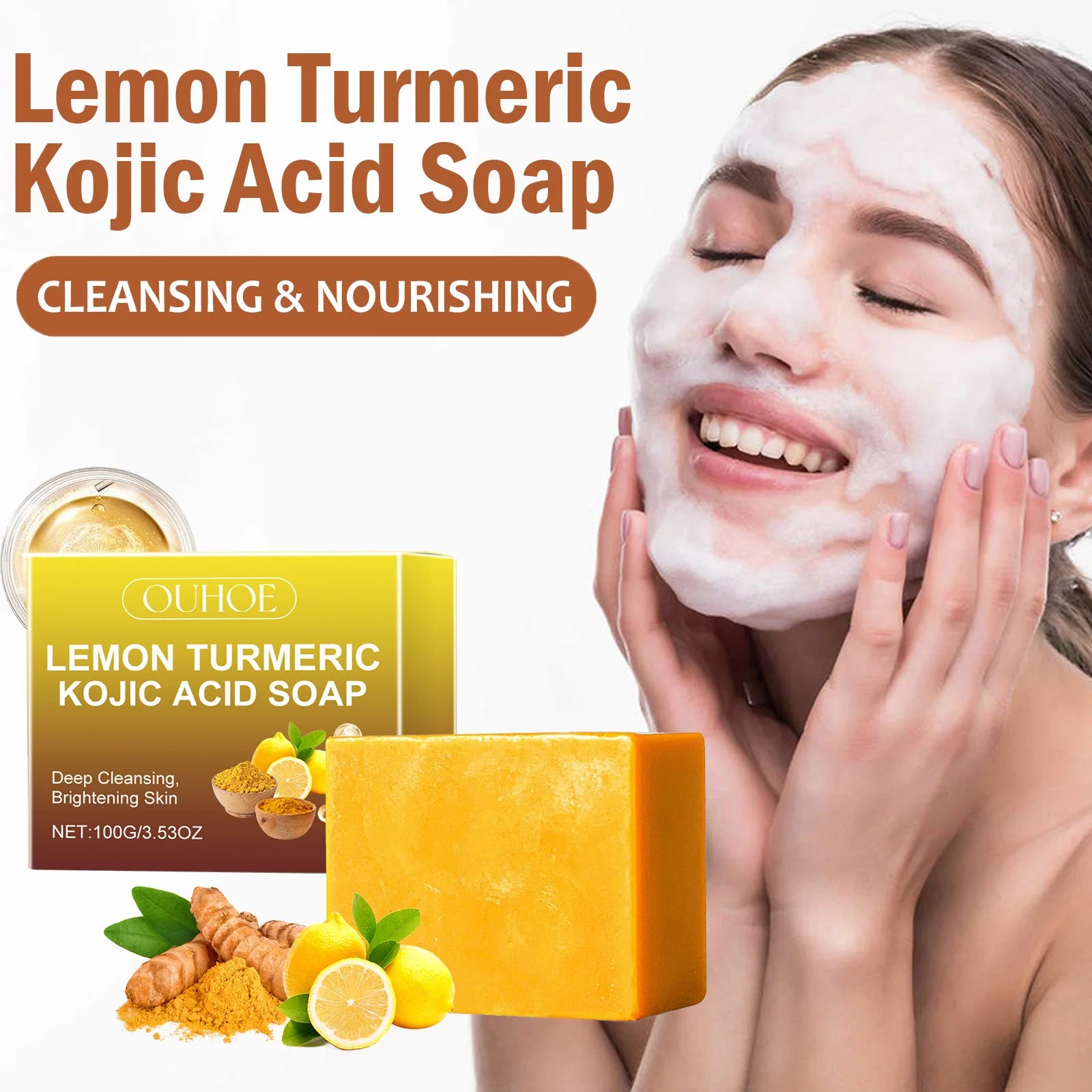 Lemon Turmeric Kojic Acid Brightening Soap | Fade Dark Spots Brightening Bar Soap Zpaxo