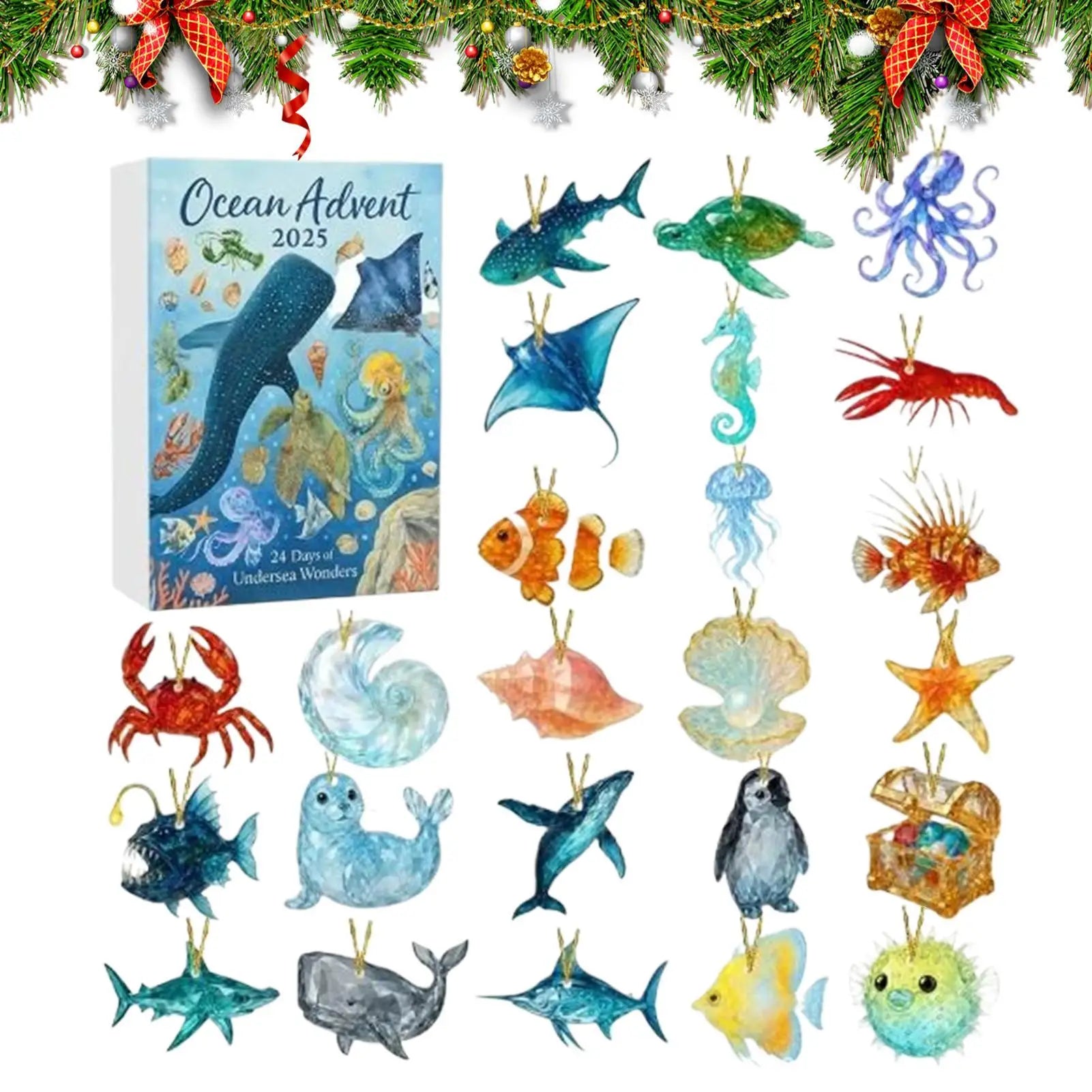 Christmas Advent Calendar 2025 Ocean Themed 2D Acrylic Sea Animals