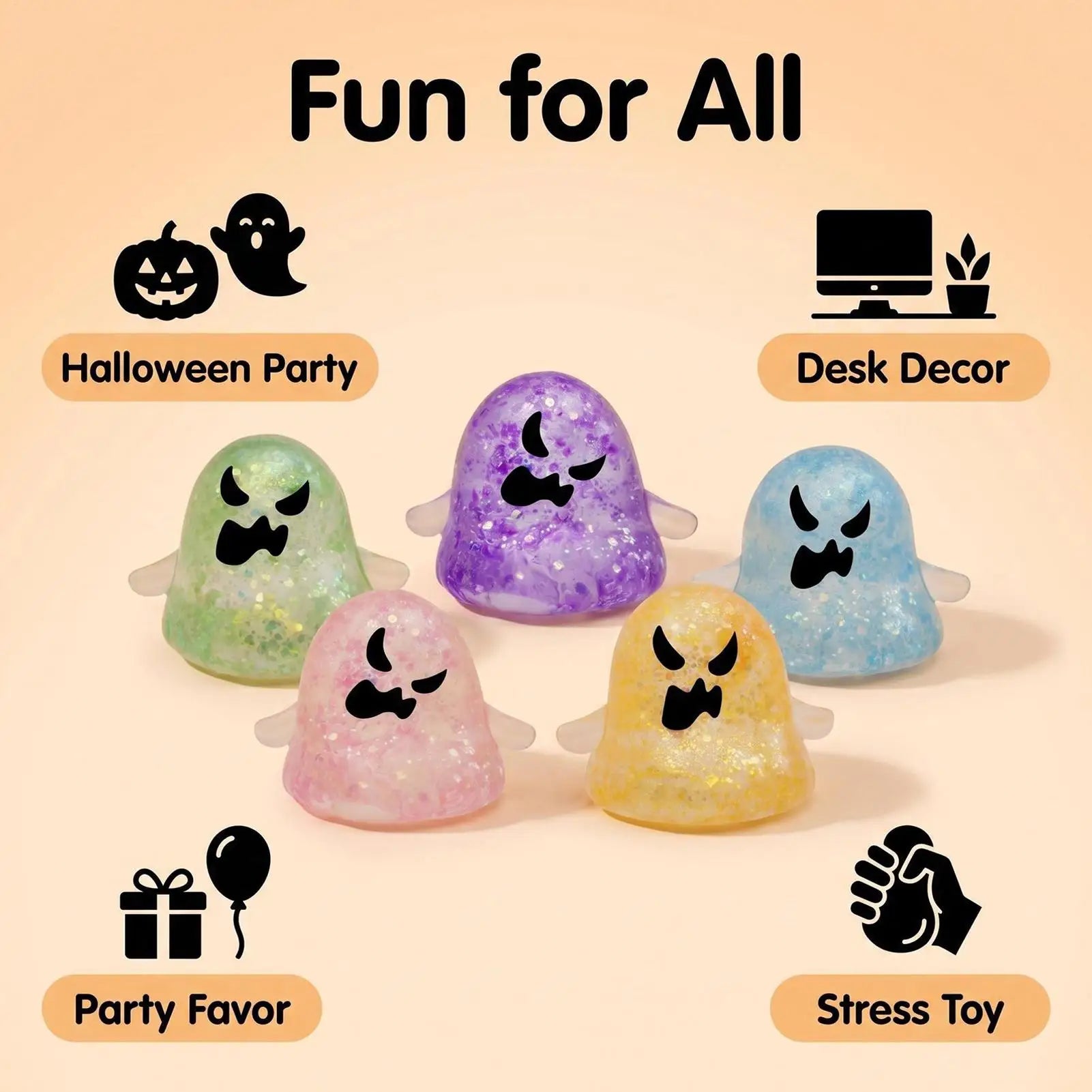 Ghost Squeeze Balls Ghost Design Fidget Party Favors Halloween Stress Ball Toys For Kids Students Adults Office Home Travel Zpaxo