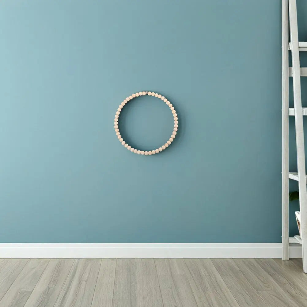 Natural Wood Bead Wreath Stainless Steel Hoop DIY Craft Boho