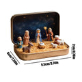 Tin Box Nativity Portable Mini 3D Holy Figurines Religious Ornament