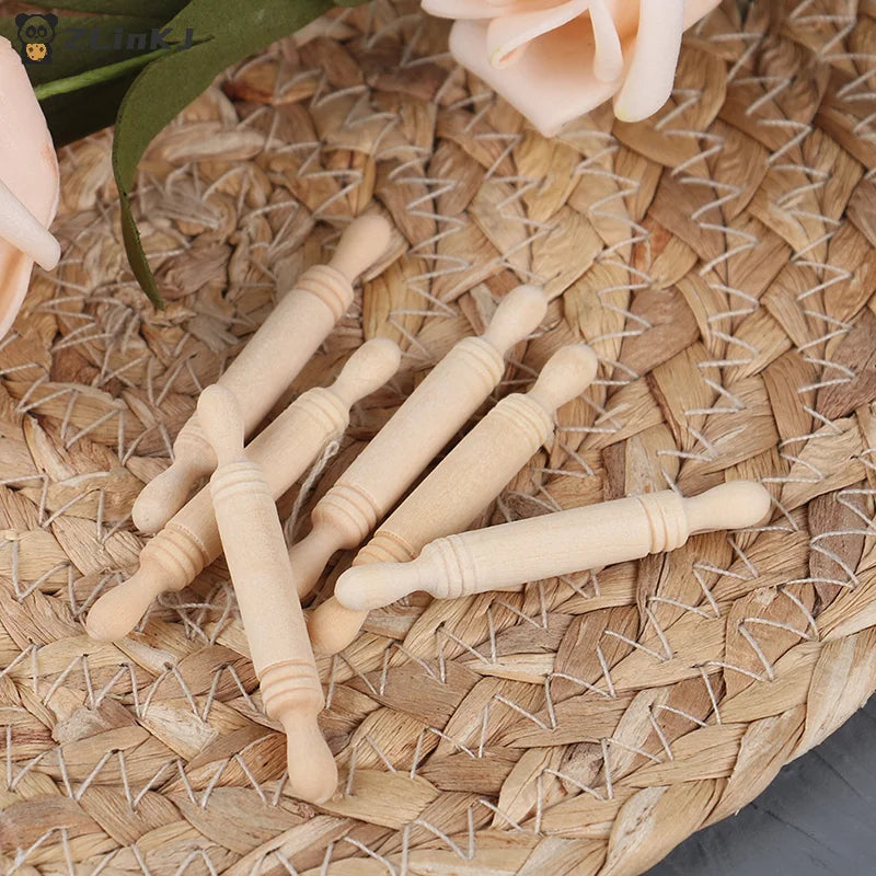 ▶6pcs/set 1:12 Dollhouse Miniatures Wood Rolling Pin Model Kitchen Accessories Zpaxo