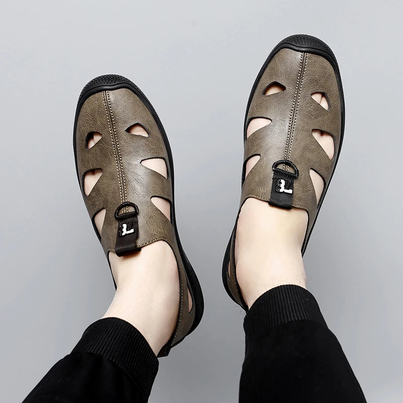 Summer Men Sandals Leather Mens Casual Shoes Outdoor Beach Roman Zpaxo