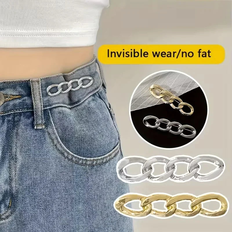 4-in-1 No-Sew Waist Buckle: Adjustable Belt for Jeans & Dress Sleeves. 3pcs Alloy Snap Fastener, Fits Most Waistbands. Zpaxo