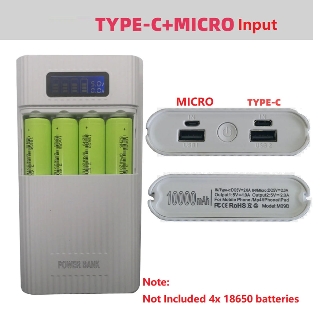 DIY Power Bank Case 4 18650 Battery Charge Storage Box 5V Dual USB