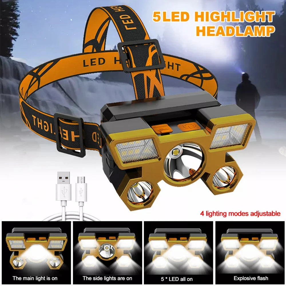 Rechargeable 5 LED Headlamp – Camping, Fishing & Travel LED Headlamp Zpaxo