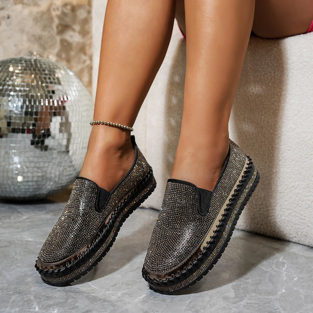Women Sneakers Slip on Sexy Platform Casual Shoes Female Outdoor Luxury Crystals Flat Sneakers Women Rhinestone Flat Loafers Zpaxo