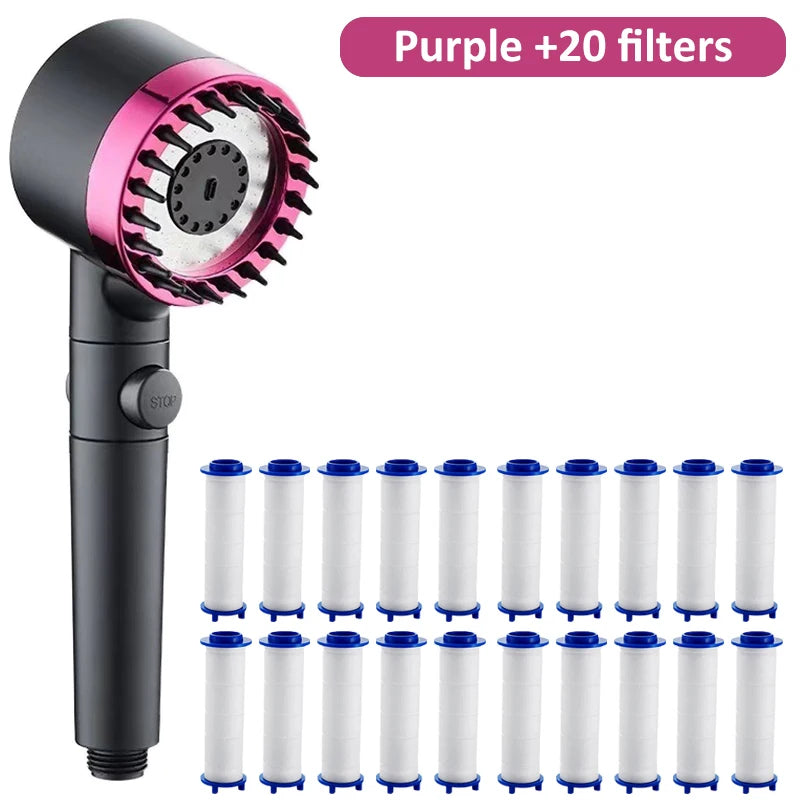 Pressure Massage Showerhead 4 Modes Rainfall Shower Head One-key Stop Zpaxo Purple and 20 Filter