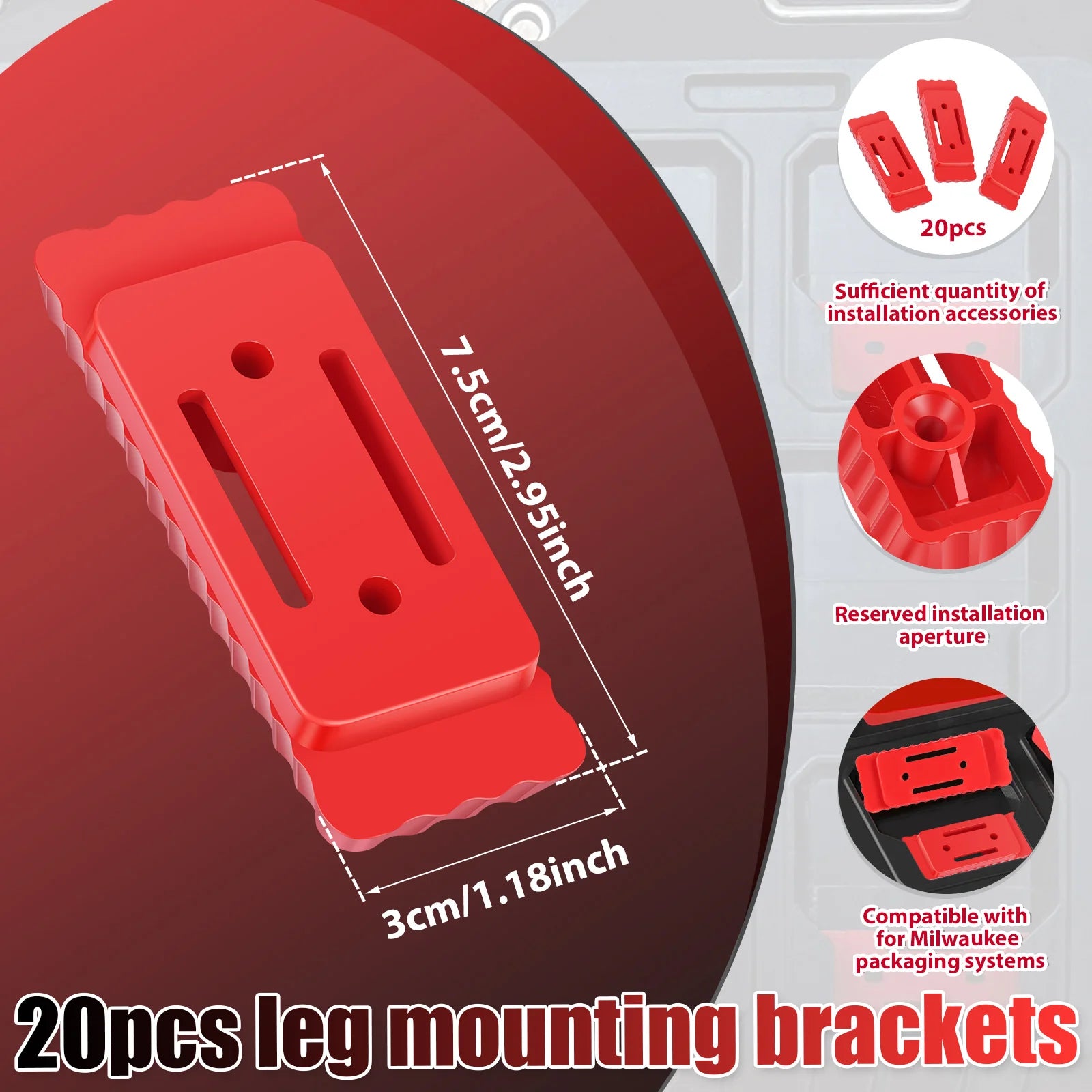 20Pcs Mounting Feet Set for Milwaukee Packout System Heavy Duty Plastic Brackets Pre-drilled Holes for Workshop Garage DIY Home Zpaxo 20pcs