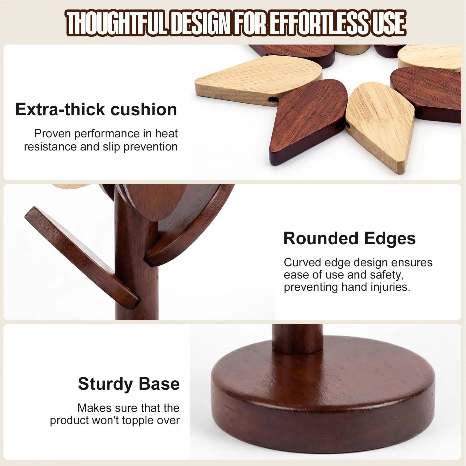Wooden Trivets Foldable Decorative Sunflower Shaped Tabletop Protector Wooden Trivet Set for Counter Table Countertop Oven Zpaxo