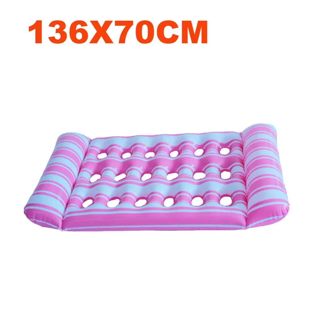 Inflatable Floating Bed with Headrest PVC Floating Lounger Pool Air Mattress for Swimming Pool Beach Adult Water Sleeping Bed Zpaxo 136X70CM C
