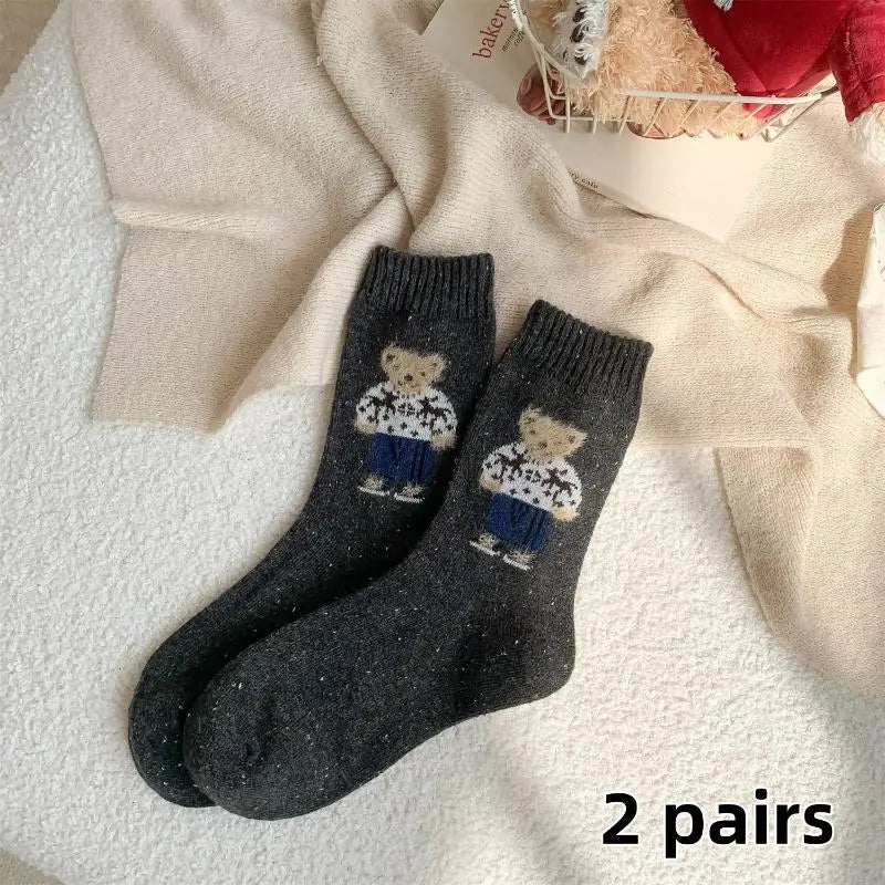 Warm Women's Socks Adorable Cartoon Bear Design Two Suitable Autumn Zpaxo A3