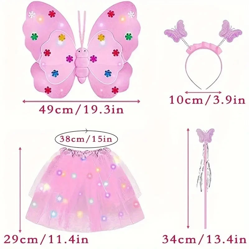 LED Glow Butterfly Wing Luminous Flashing Skirt Lights Princess Dress