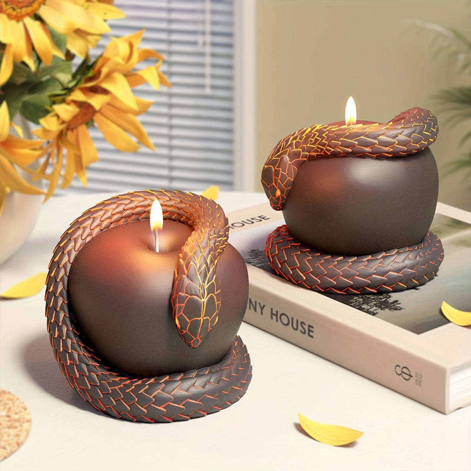Oversized snake and apple silicone molds for resin casting, plaster, resin, aromatherapy car accessories and candle making Zpaxo