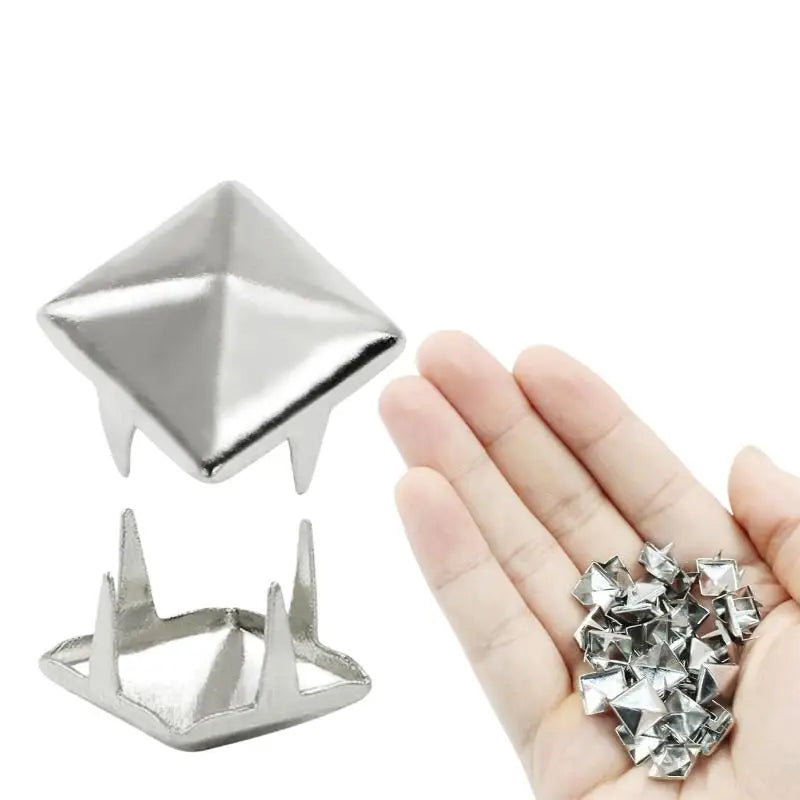 100-Pack Square Pyramid Metal Studs – 4-Prong DIY Punk Spikes