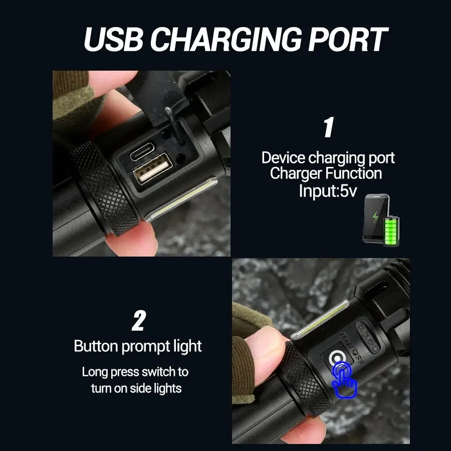 ESMARTER XHP70 LED Flashlight Power Bank – 1000LM USB-C Torch
