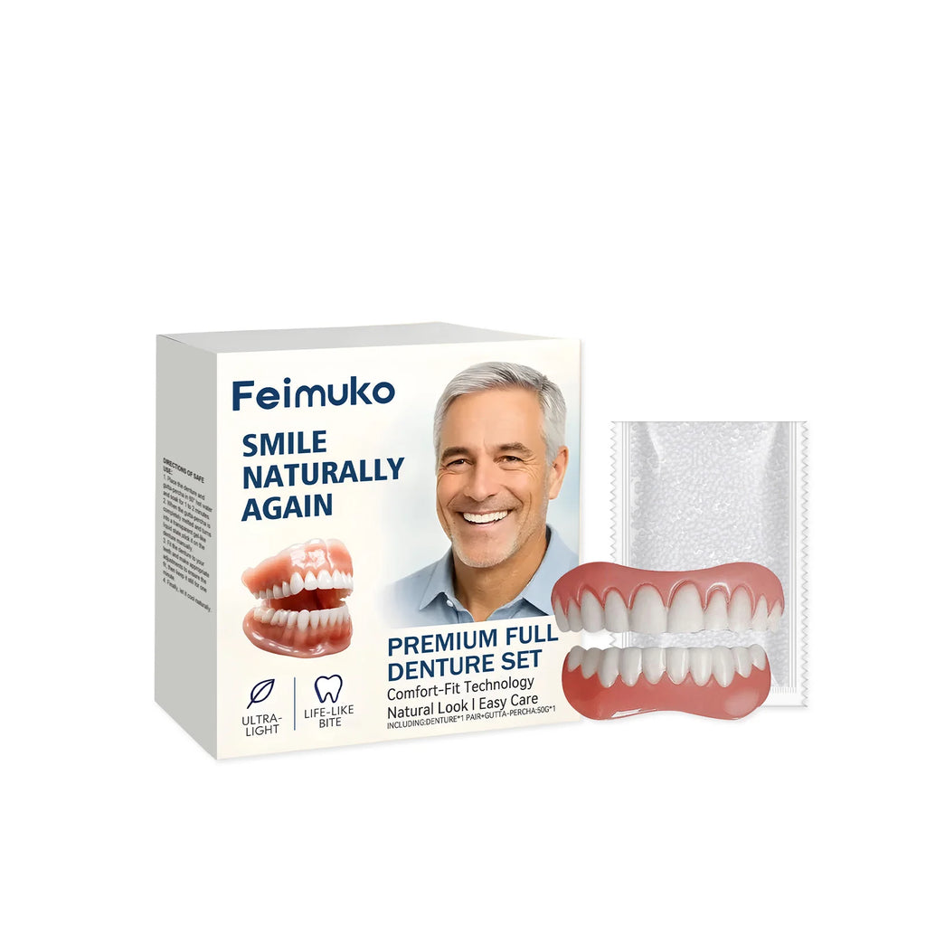 Senior-Focused Denture Care Kit - Resin Material, Comfort Fit, Natural Look, Easy Maintenance, Complete Care Solution Zpaxo 1set