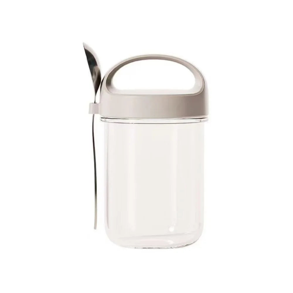 16-Ounce Portable Glass Breakfast Mason Jar, Plastic Overnight Oat Jar with Lid and Spoon, Reusable Zpaxo Grey
